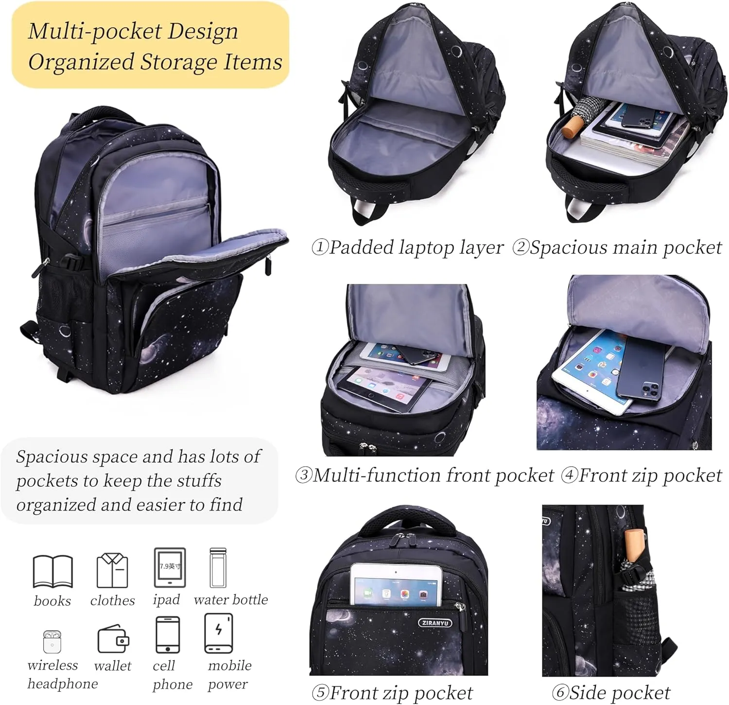 MITOWERMI Boys Rolling Backpacks Kids'Luggage Wheeled Backpack for School Kids Trolley Bags Space-Galaxy Roller Bookbag on 2 Wheels