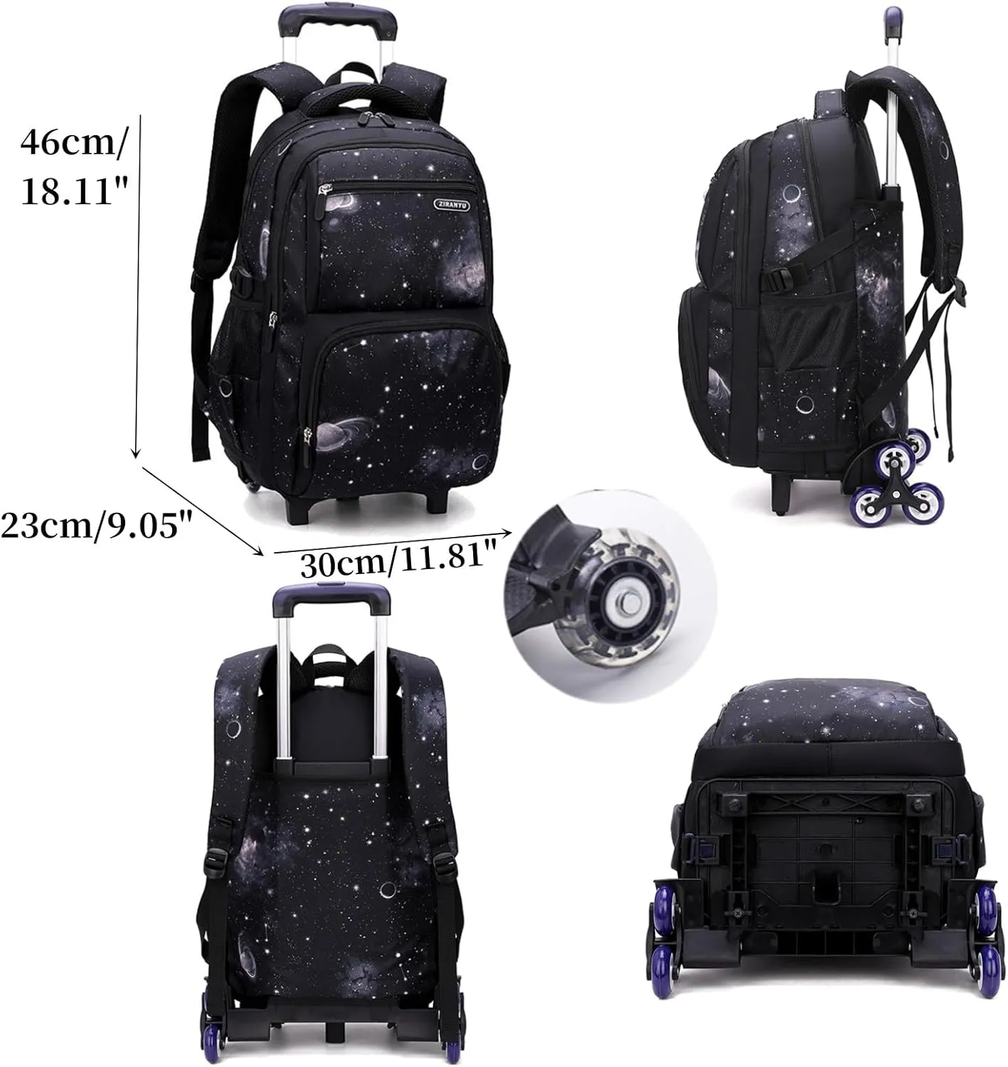 MITOWERMI Boys Rolling Backpacks Kids'Luggage Wheeled Backpack for School Kids Trolley Bags Space-Galaxy Roller Bookbag on 2 Wheels