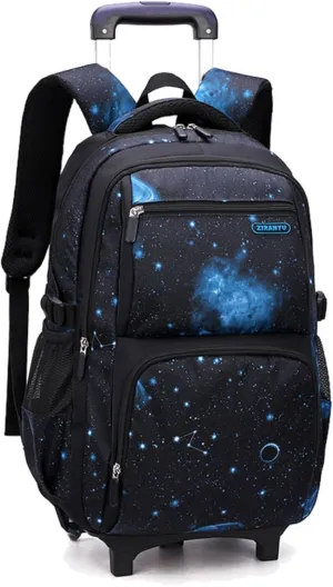 MITOWERMI Boys Rolling Backpacks Kids'Luggage Wheeled Backpack for School Kids Trolley Bags Space-Galaxy Roller Bookbag on 2 Wheels