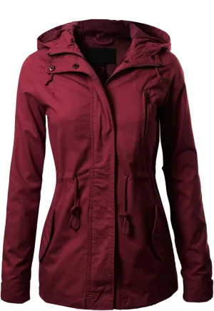 MixMatchy Women's Basic Military Anorak Jacket Zip Up Snap button Hooded Parka Safari Utility Coat with Pocket