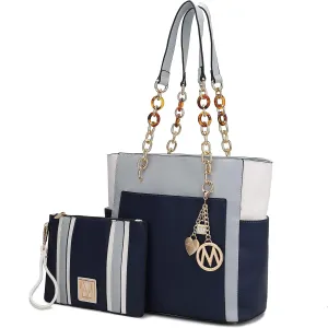 MKF 2-PC Set, Tote Bag for Women & Pouch Purse: PU Leather Handbag Pocketbook, Top-Handle Shoulder Strap
