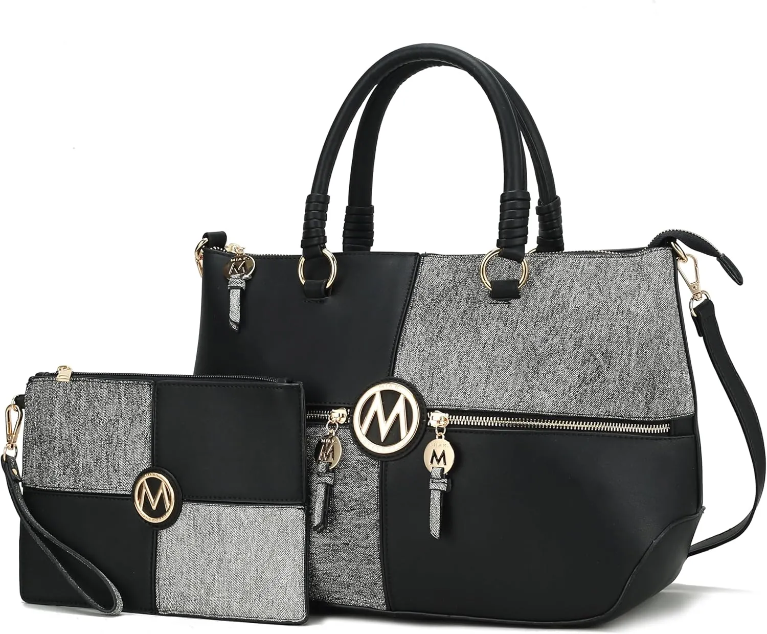 MKF Collection 2Pcs Satchel Bag for Women, Vegan Leather Crossbody Bag, Wristlet Bag Handbag Purse Tote Bag Set By Mia K