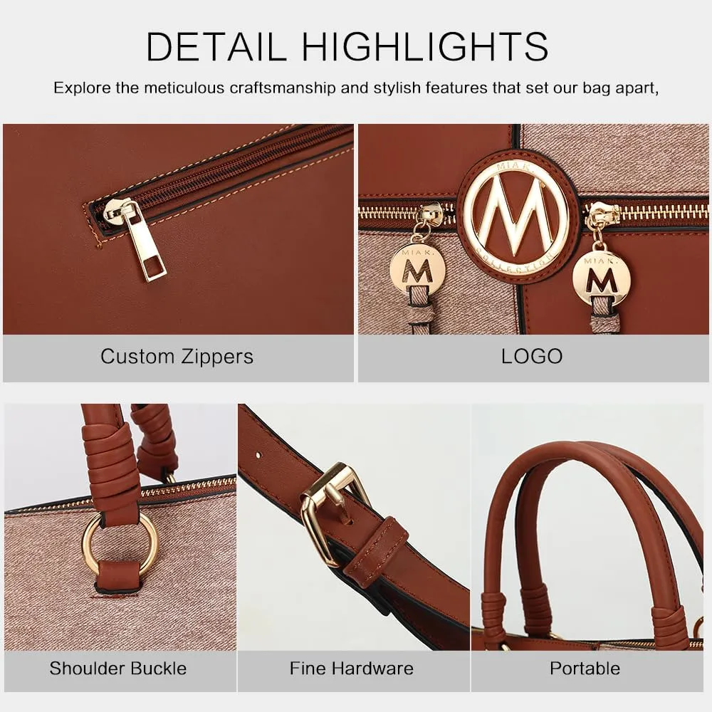MKF Collection 2Pcs Satchel Bag for Women, Vegan Leather Crossbody Bag, Wristlet Bag Handbag Purse Tote Bag Set By Mia K