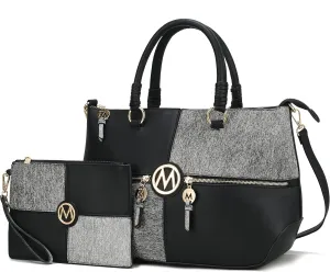 MKF Collection 2Pcs Satchel Bag for Women, Vegan Leather Crossbody Bag, Wristlet Bag Handbag Purse Tote Bag Set By Mia K