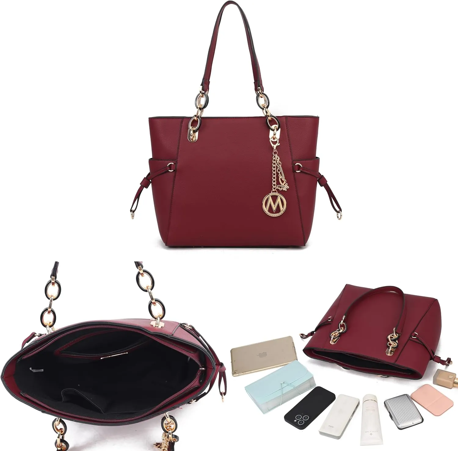 MKF Collection Women's Tote Bag With Wristlet Wallet Bag, Solid Vegan Leather Handbag Purse Set by Mia K
