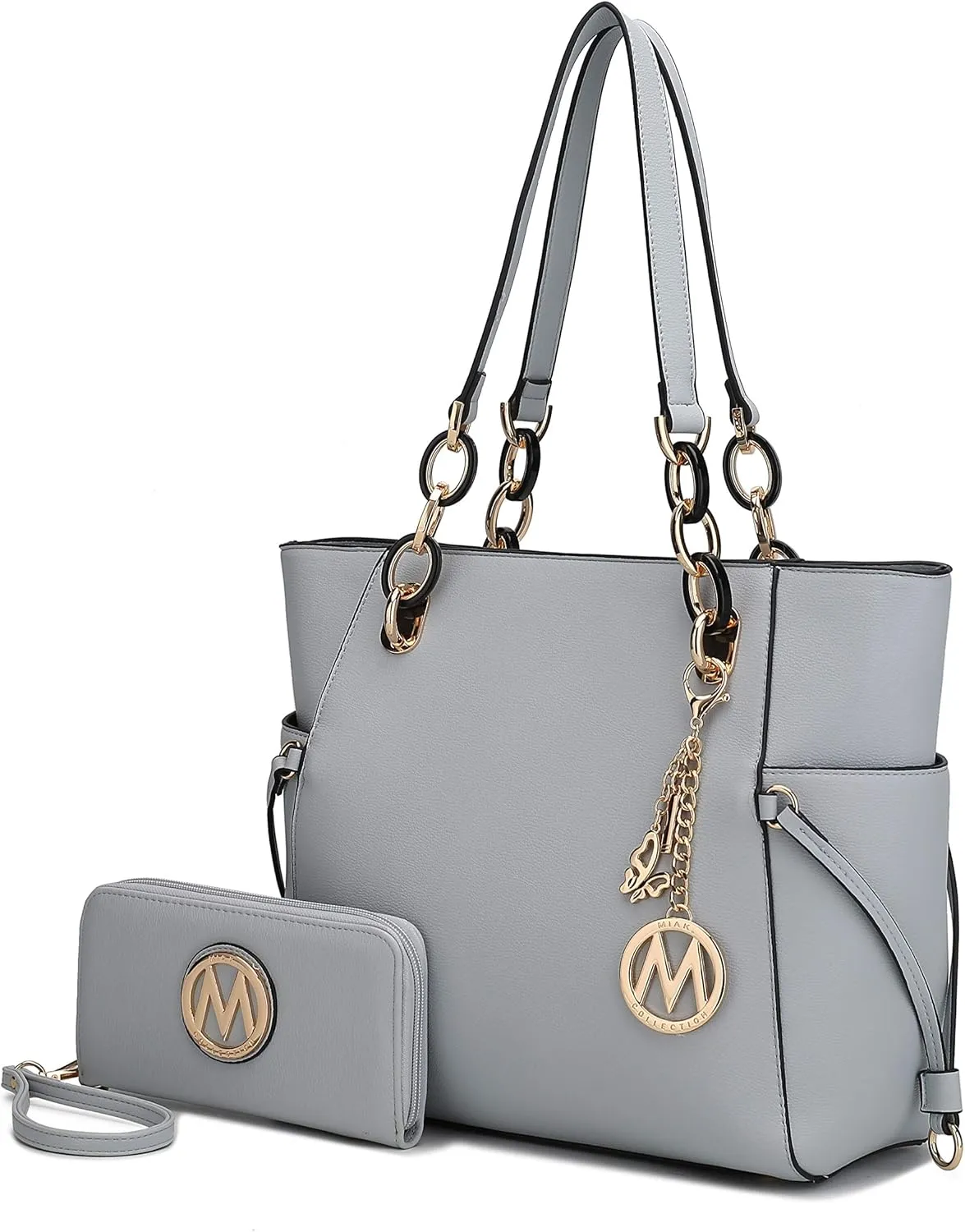 MKF Collection Women's Tote Bag With Wristlet Wallet Bag, Solid Vegan Leather Handbag Purse Set by Mia K