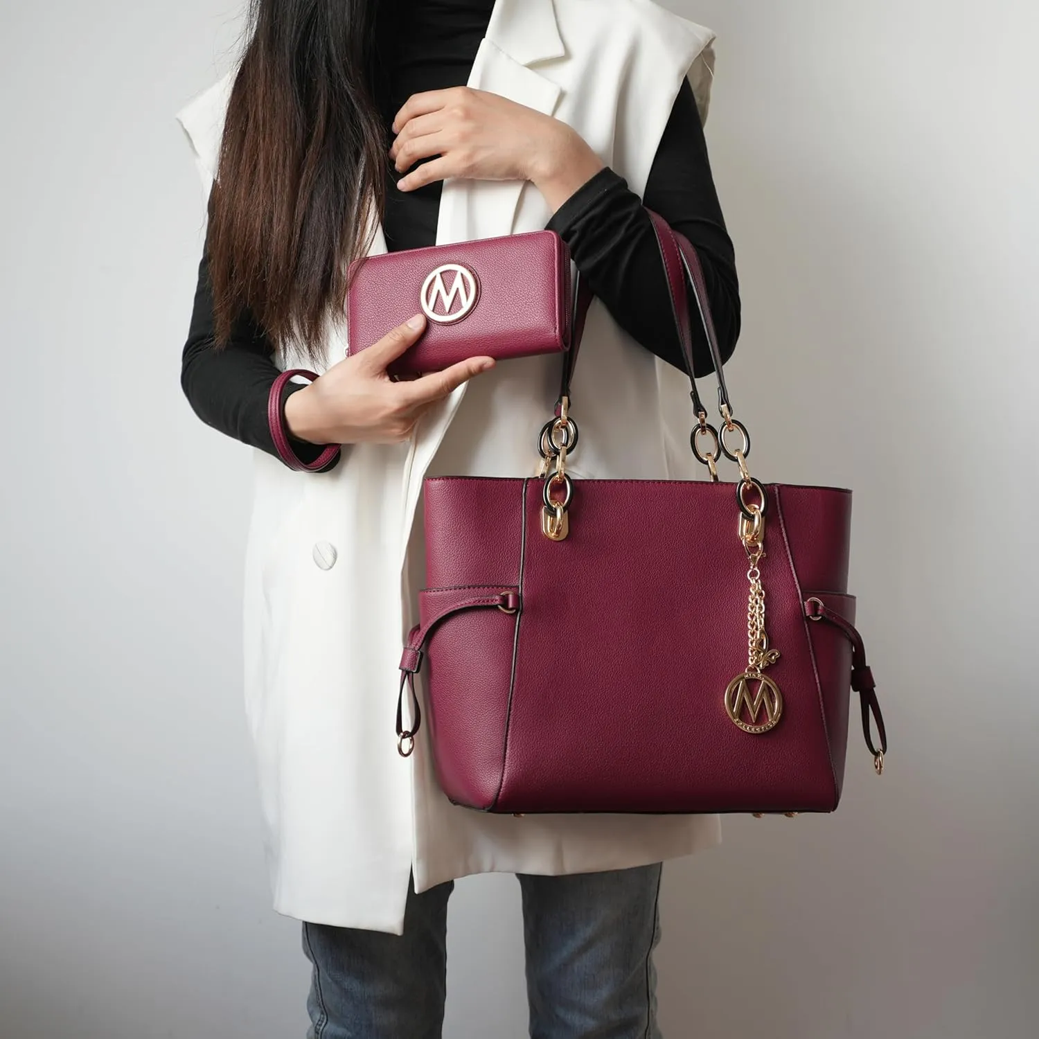 MKF Collection Women's Tote Bag With Wristlet Wallet Bag, Solid Vegan Leather Handbag Purse Set by Mia K