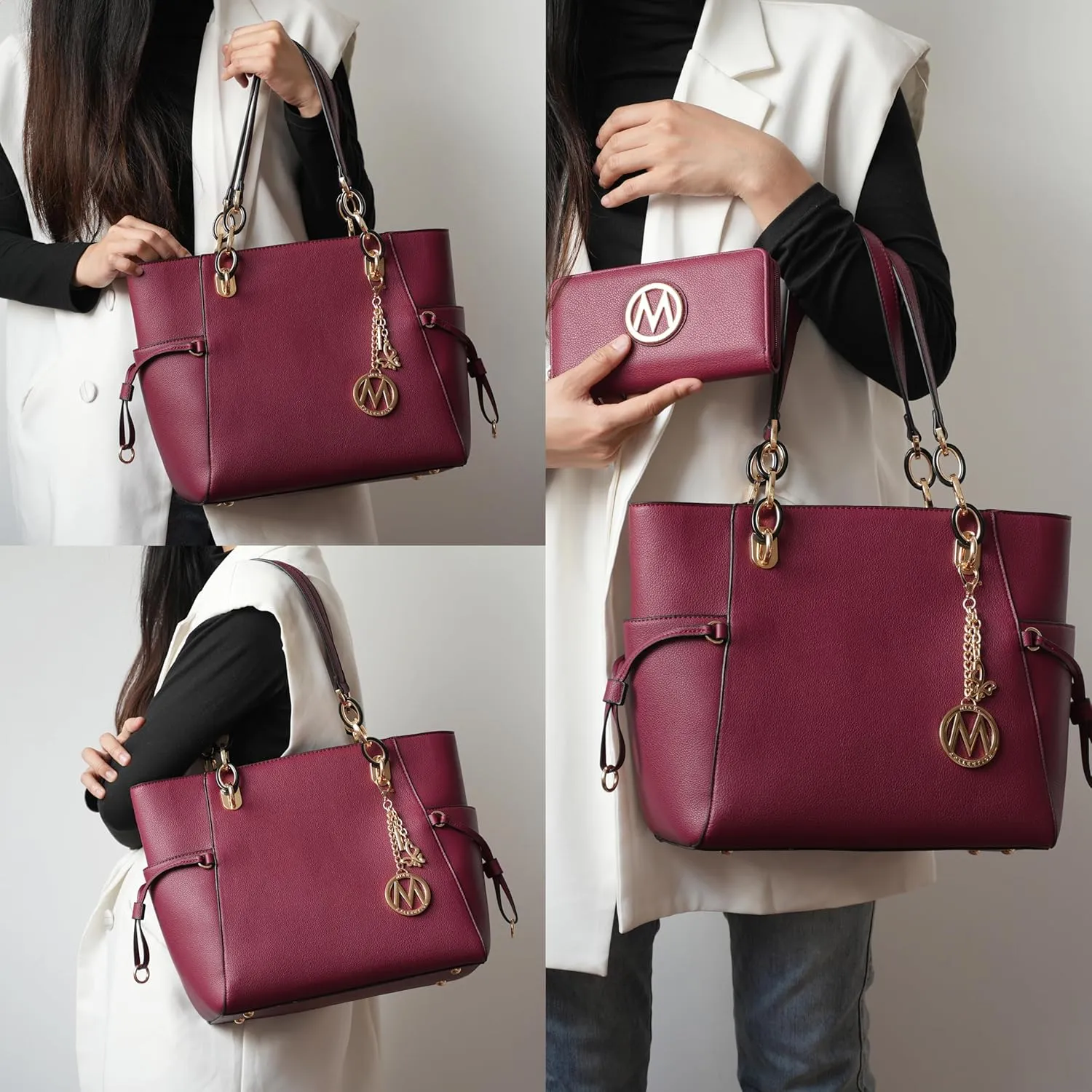 MKF Collection Women's Tote Bag With Wristlet Wallet Bag, Solid Vegan Leather Handbag Purse Set by Mia K