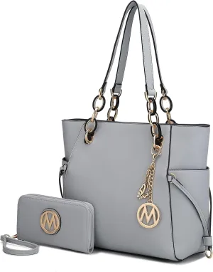 MKF Collection Women's Tote Bag With Wristlet Wallet Bag, Solid Vegan Leather Handbag Purse Set by Mia K