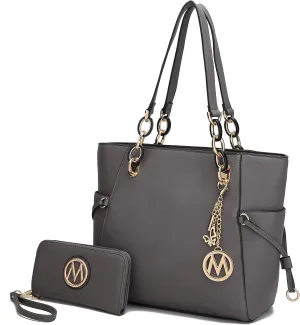 MKF Collection Women's Tote Bag With Wristlet Wallet Bag, Solid Vegan Leather Handbag Purse Set by Mia K