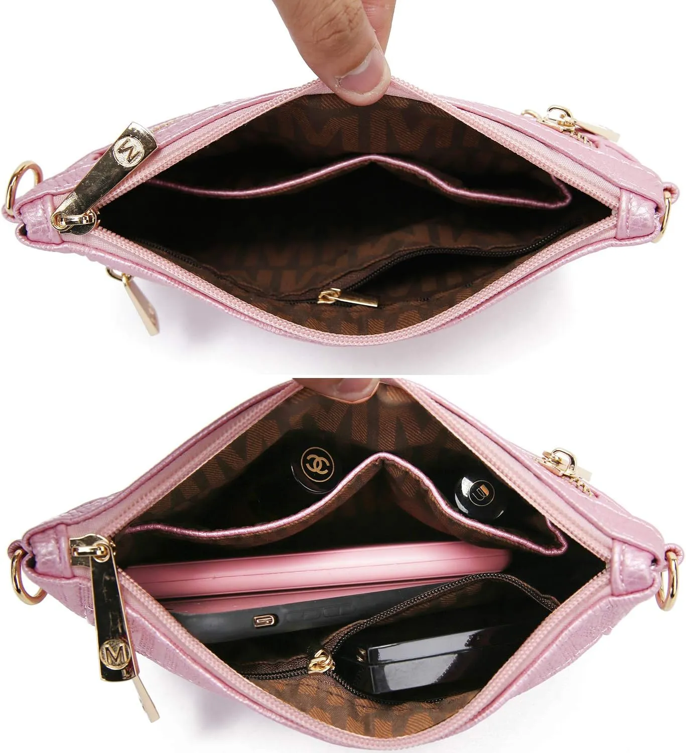 MKF Crossbody Bag for Women, Wristlet Strap – PU Leather Shoulder Handbag – Small Pocketbook Messenger Purse Black
