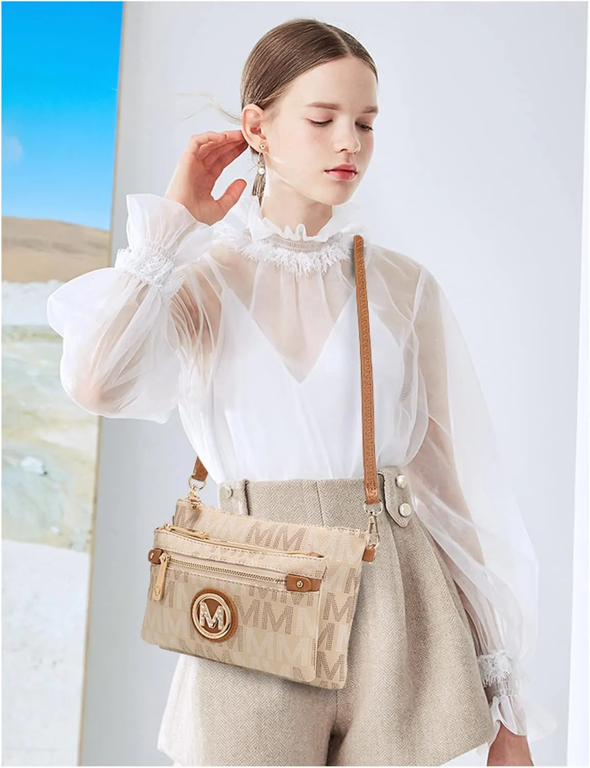 MKF Crossbody Bag for Women, Wristlet Strap – PU Leather Shoulder Handbag – Small Pocketbook Messenger Purse Black