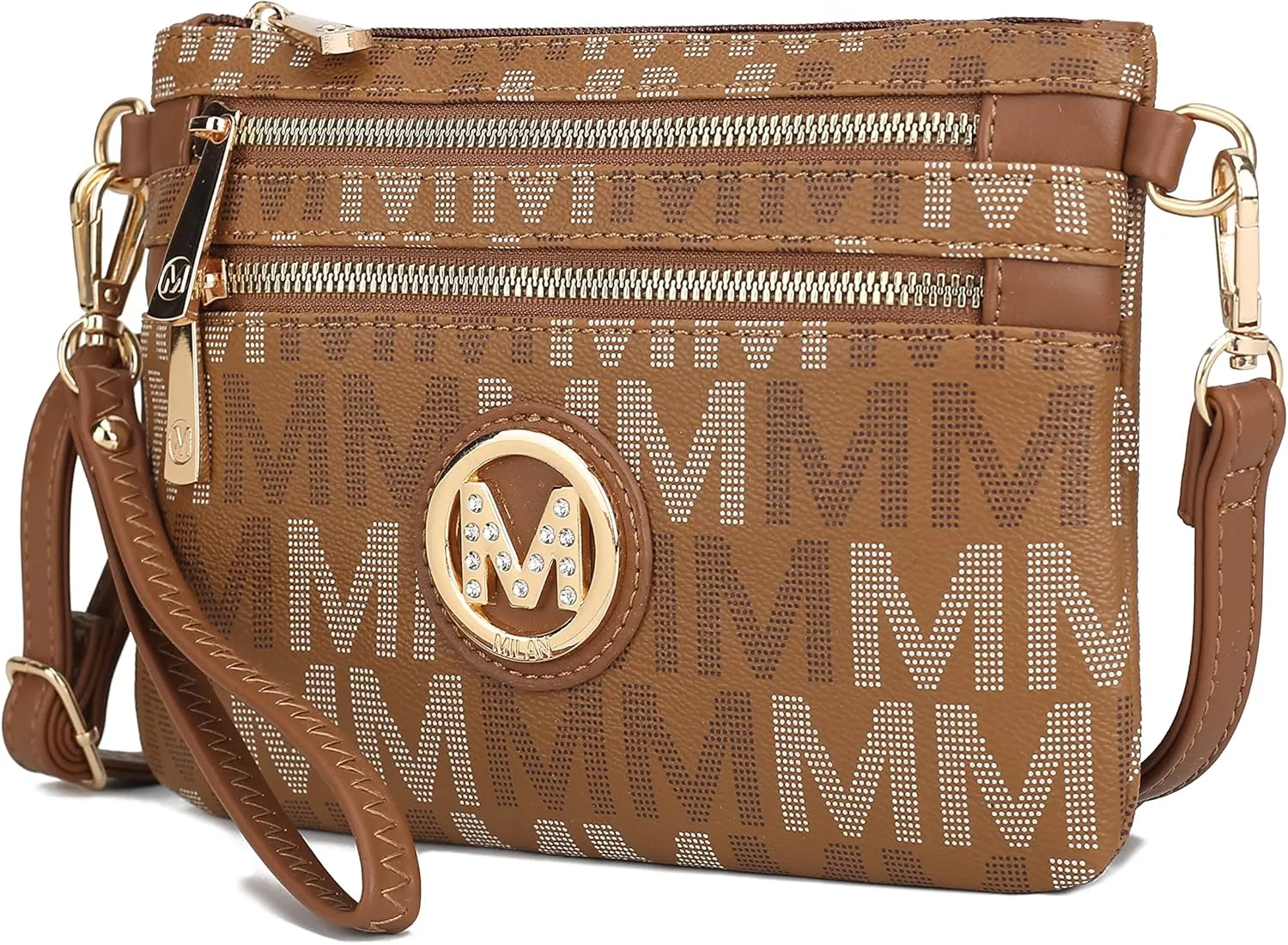 MKF Crossbody Bag for Women, Wristlet Strap – PU Leather Shoulder Handbag – Small Pocketbook Messenger Purse Black