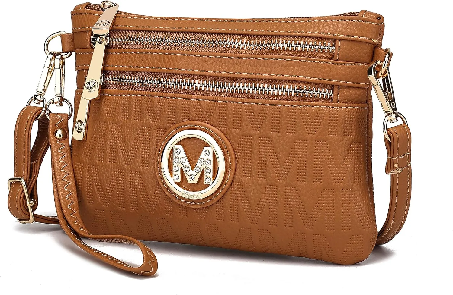 MKF Crossbody Bag for Women, Wristlet Strap – PU Leather Shoulder Handbag – Small Pocketbook Messenger Purse Black