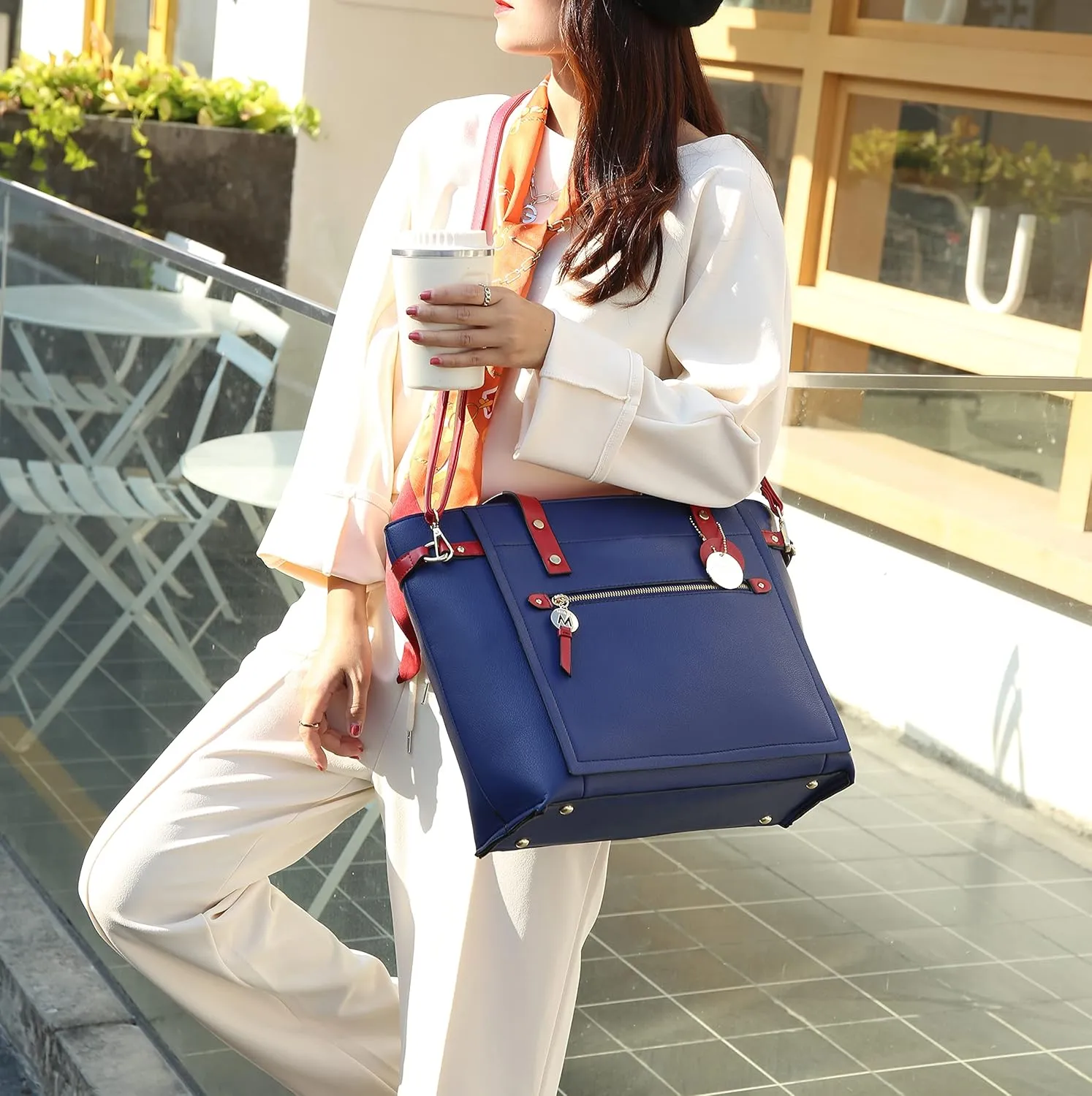 MKF Crossbody Tote Bag for Women & Wristlet Purse Set – PU Leather Top-Handle Satchel Shoulder Handbag