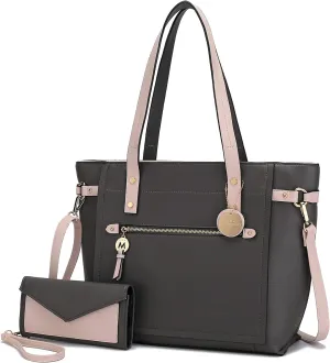 MKF Crossbody Tote Bag for Women & Wristlet Purse Set – PU Leather Top-Handle Satchel Shoulder Handbag