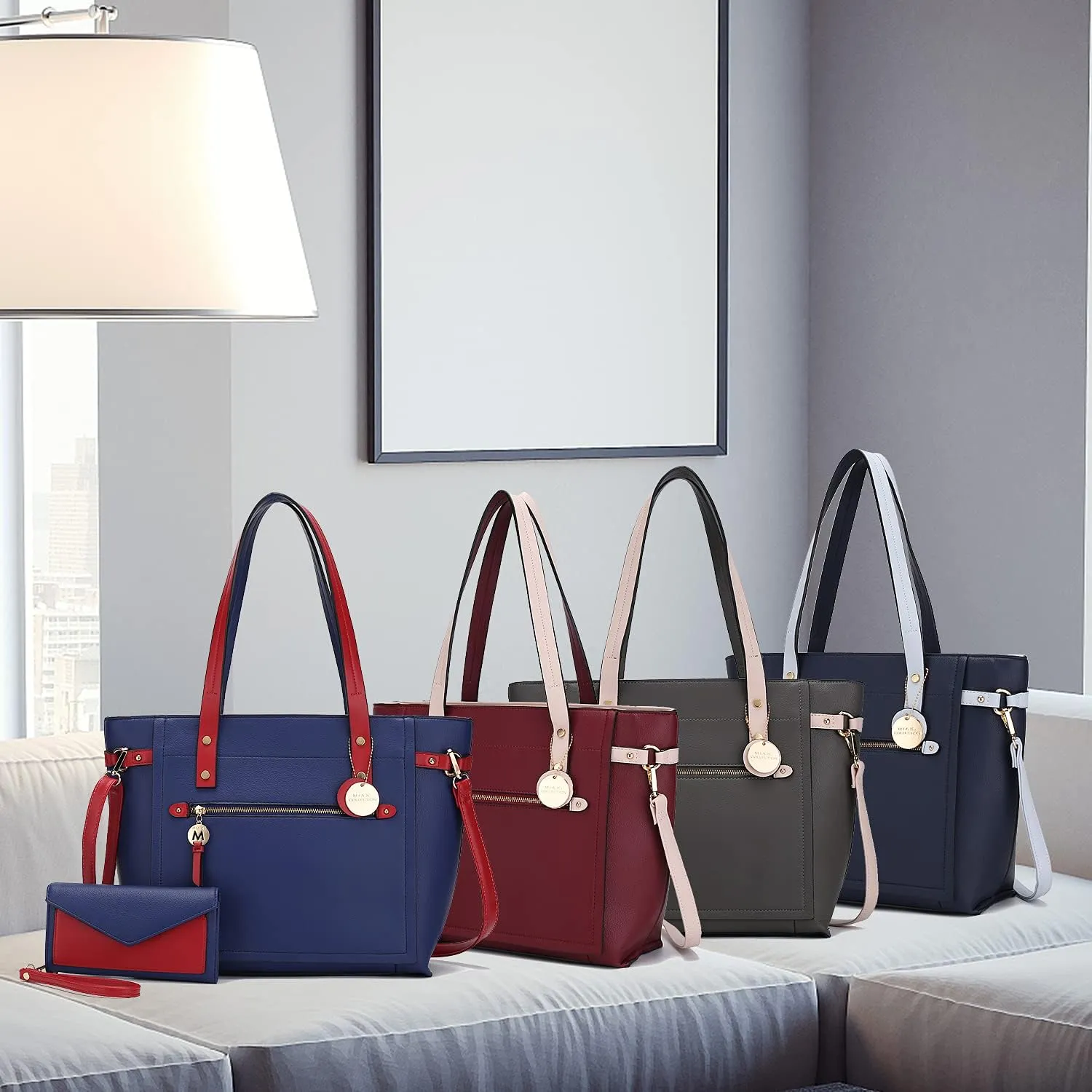 MKF Crossbody Tote Bag for Women & Wristlet Purse Set – PU Leather Top-Handle Satchel Shoulder Handbag