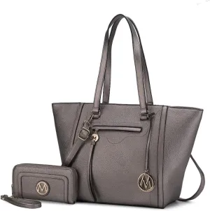 MKF Crossbody Tote Bag for Women & Wristlet Purse Set – PU Leather Top-Handle Satchel Shoulder Handbag