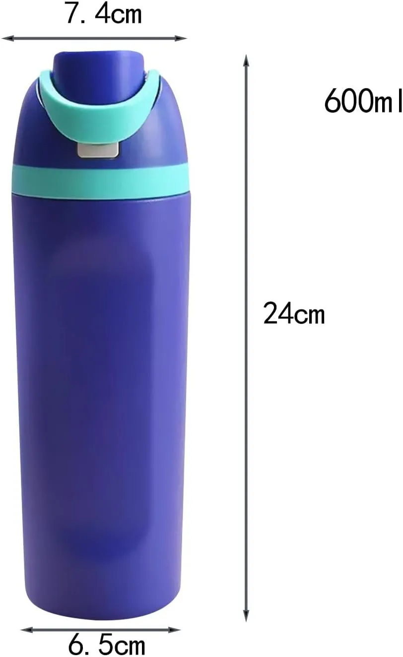 Modern Insulated Water Bottle with Reusable Straw & Carry Handle, Fits in Car Cup Holder, Leakproof Stainless Steel Water Bottles for Sports Travel Work School, 20oz Blue