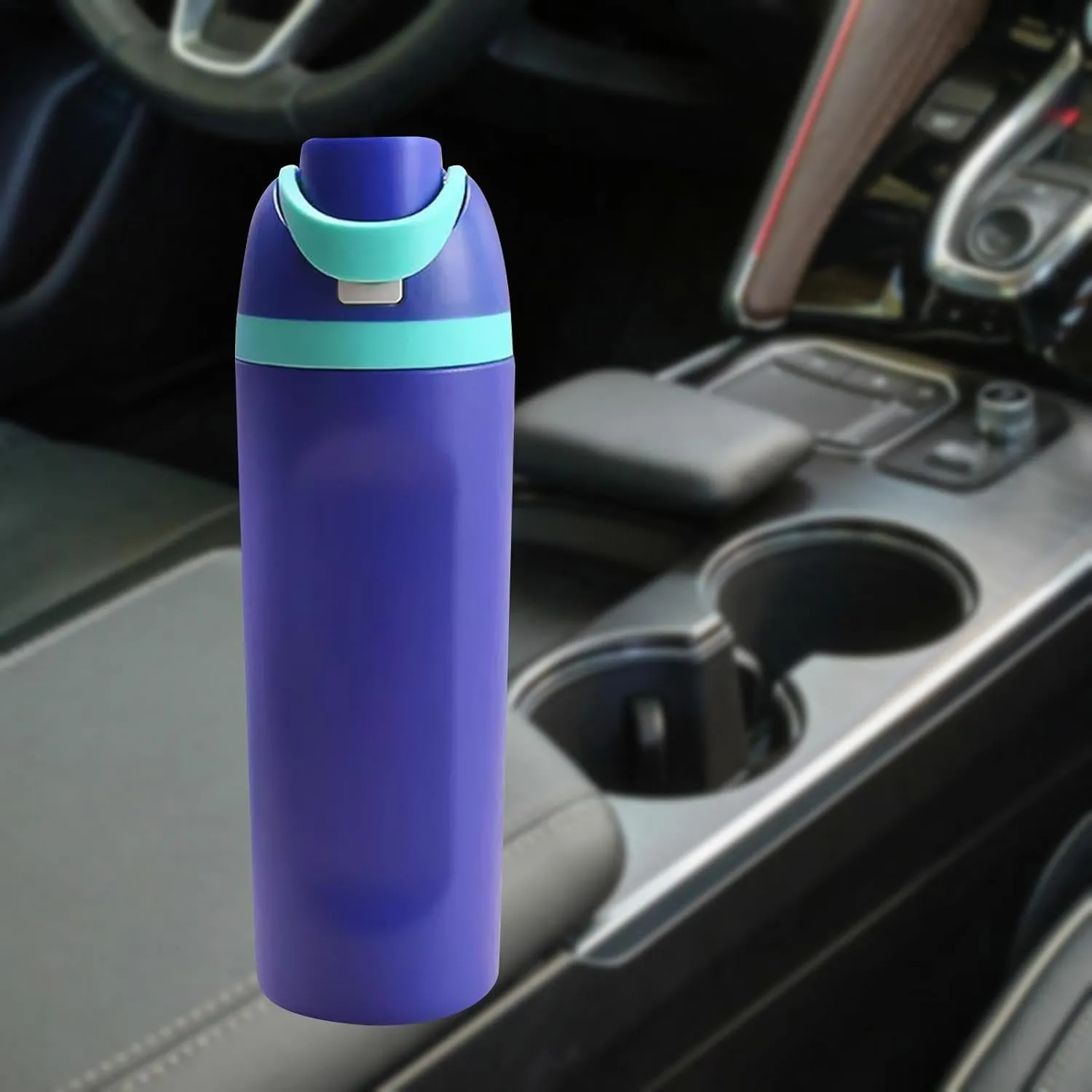 Modern Insulated Water Bottle with Reusable Straw & Carry Handle, Fits in Car Cup Holder, Leakproof Stainless Steel Water Bottles for Sports Travel Work School, 20oz Blue
