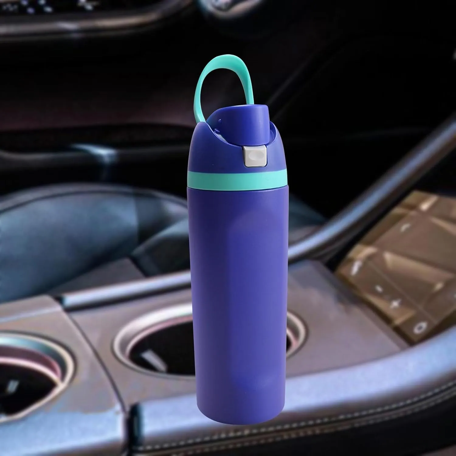 Modern Insulated Water Bottle with Reusable Straw & Carry Handle, Fits in Car Cup Holder, Leakproof Stainless Steel Water Bottles for Sports Travel Work School, 20oz Blue