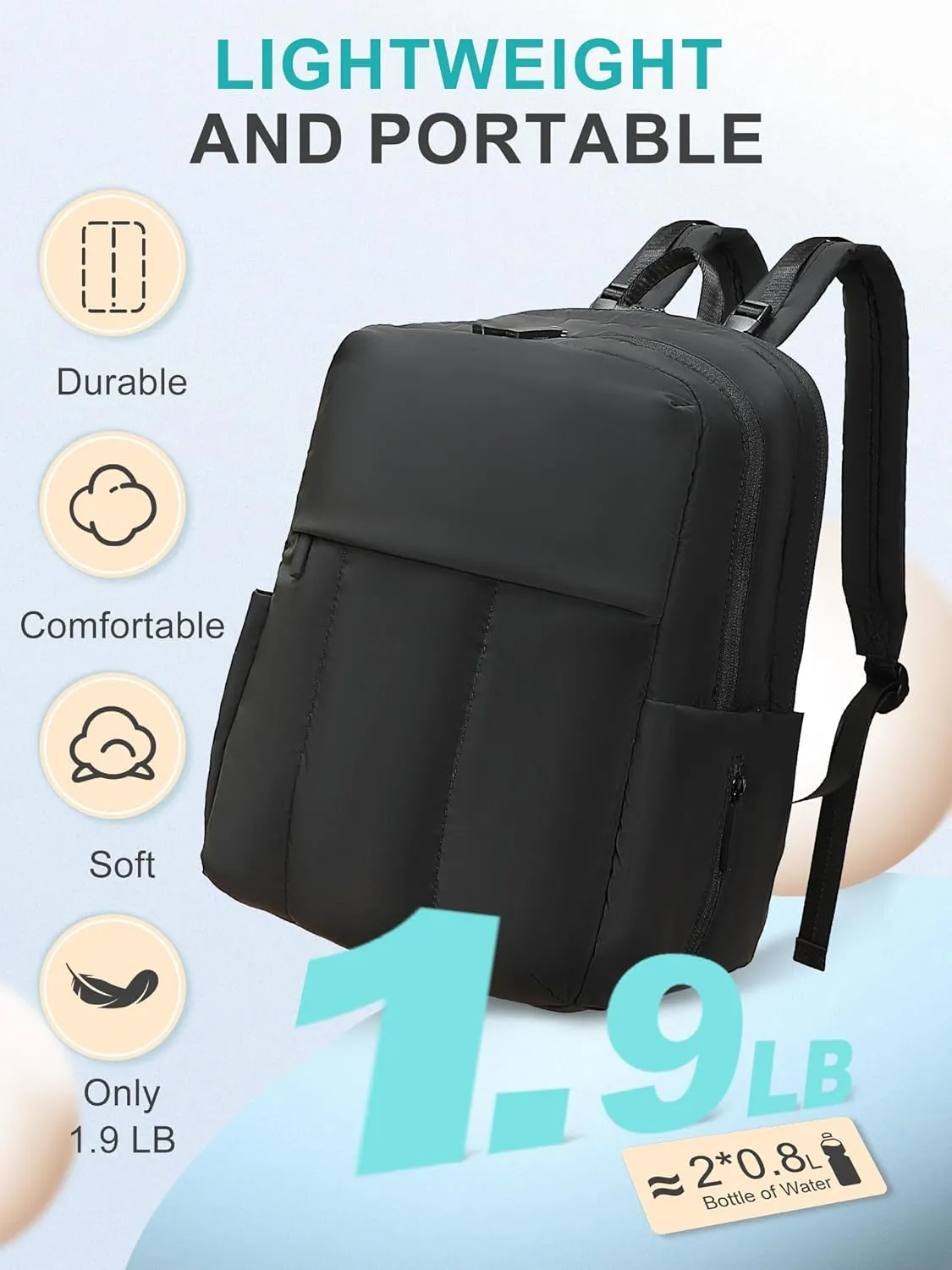 MOMINSIDE Diaper Bag Backpack - Extra Large Puffer Diaper Bag - Neoprene Diaper Bag Quilted Baby Bag for 2 Kids Boys Girls, Large Changing Pad, Stroller Straps, 15 Pockets, Black