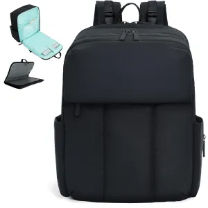 MOMINSIDE Diaper Bag Backpack - Extra Large Puffer Diaper Bag - Neoprene Diaper Bag Quilted Baby Bag for 2 Kids Boys Girls, Large Changing Pad, Stroller Straps, 15 Pockets, Black