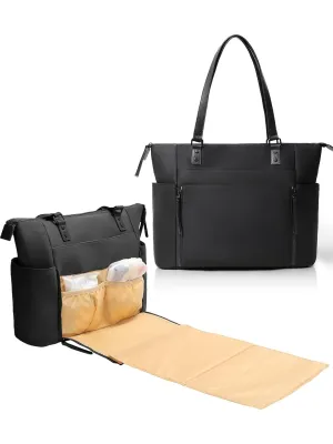 MOMINSIDE Neoprene Diaper Bag Tote, Diaper Bag Backpack with Changing Station,14 Pockets Large Capacity Travel Baby Bag for Mom, Convertible Diaper Tote, Black