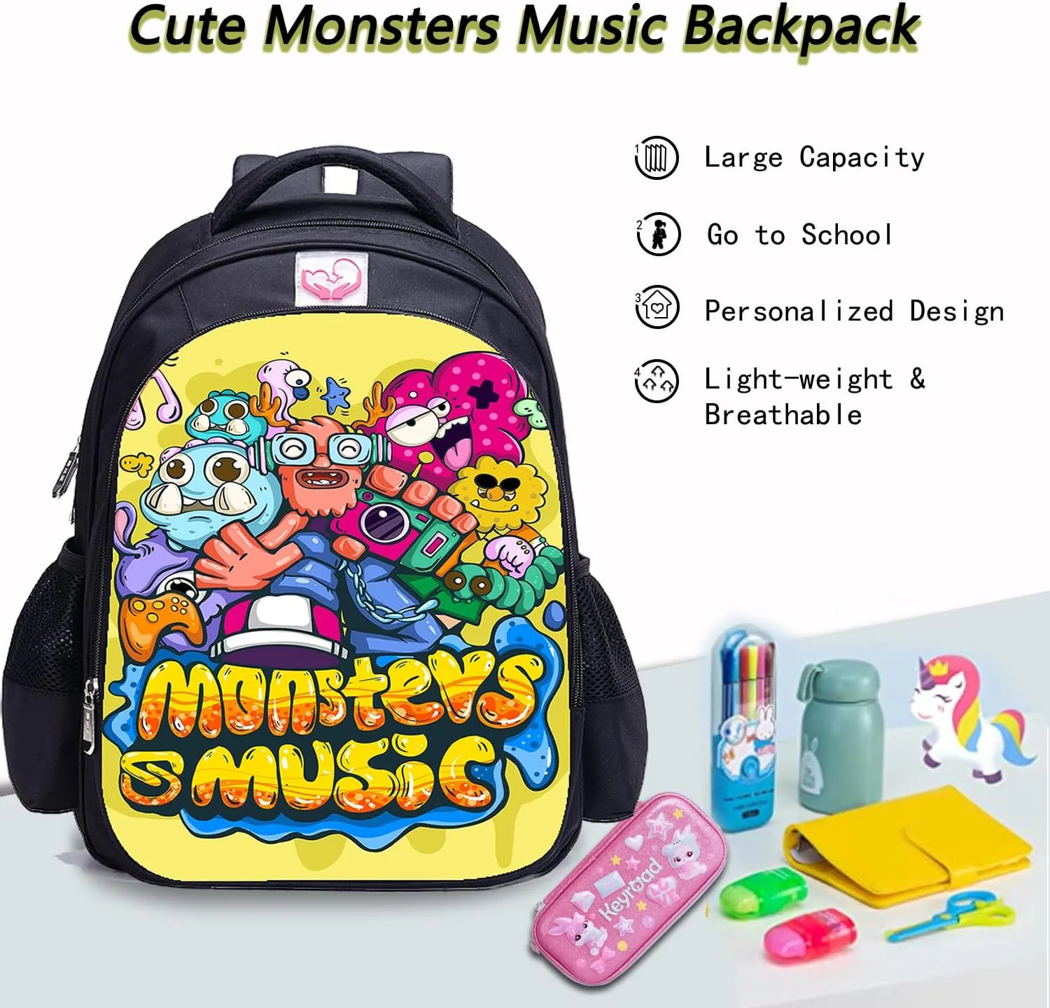 Monsters Music Horror Game Kids Backpacks Cartoon Anime School Bag Cute Large Capacity Travel Bag Student Bookbag