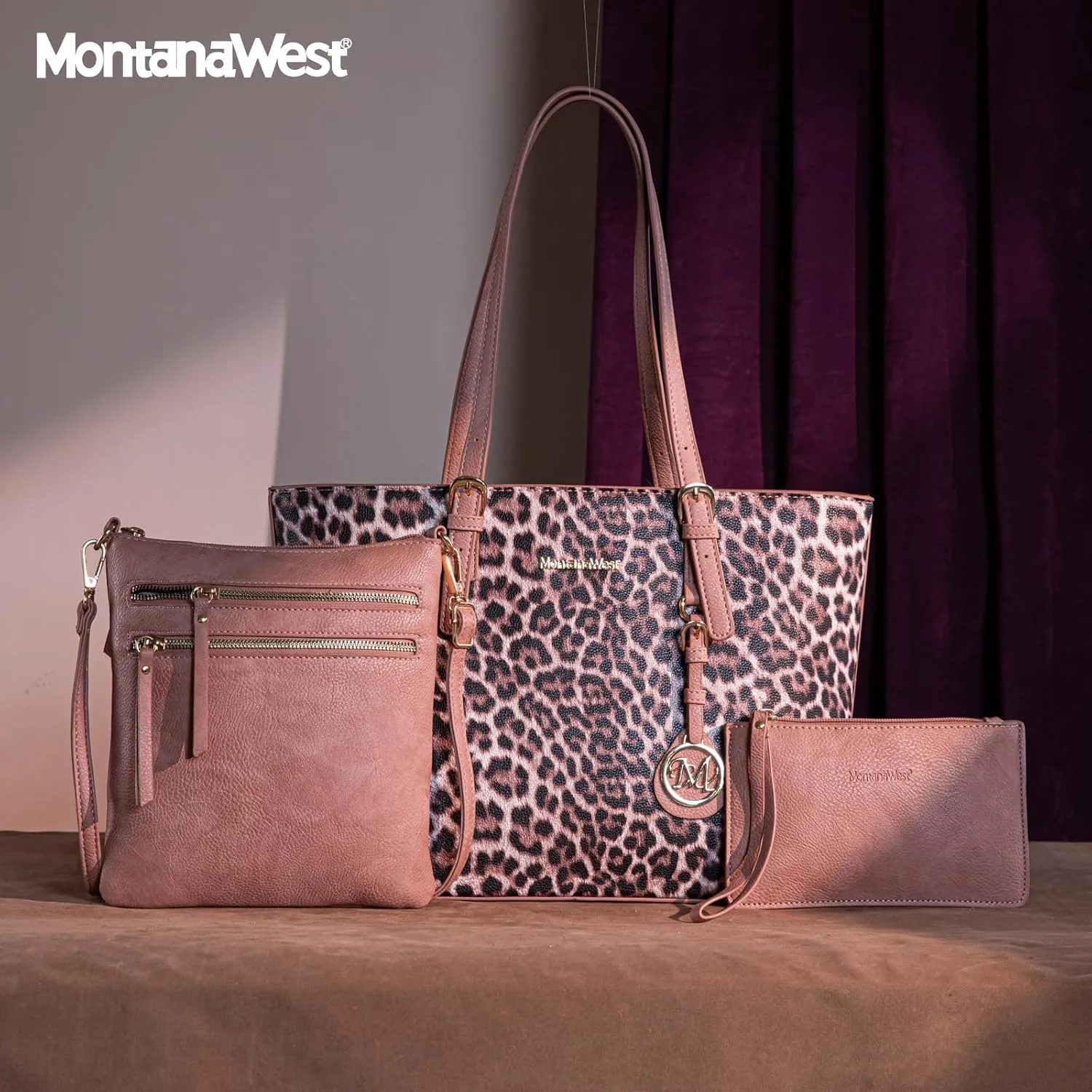 Montana West Purses for Women Tote Bag 3Pcs Set Leopard Print Satchel Handbags