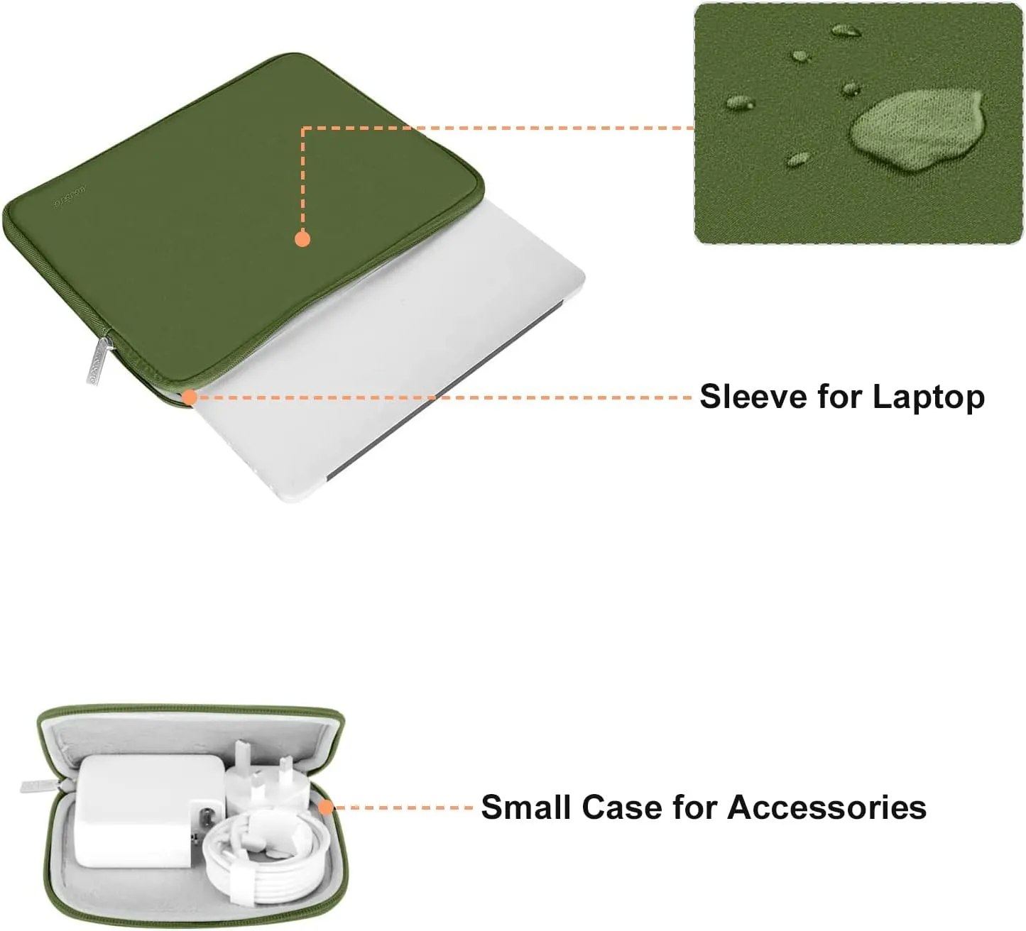 MOSISO Laptop Case 13.3 inch, 13-13.3 inch Laptop Sleeve Bag Compatible with MacBook Air/Pro 13 / Pro 14, HP Dell ASUS Lenovo Notebook, Neoprene Computer Sleeve Bag with Small Case, Army Green