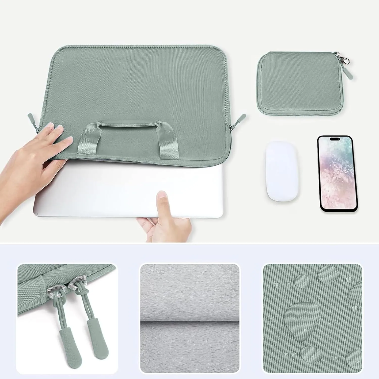 MOSISO Laptop Case 13.3 inch, 13-13.3 inch Laptop Sleeve Bag Compatible with MacBook Air/Pro 13 / Pro 14, HP Dell ASUS, Neoprene Carrying Computer Bag with Handle&Detachable Small Case, Antique Green