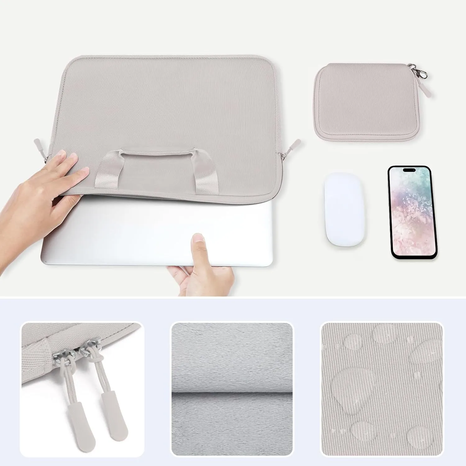 MOSISO Laptop Case 13.3 inch, 13-13.3 inch Laptop Sleeve Bag Compatible with MacBook Air/Pro 13 / Pro 14, HP Dell ASUS, Neoprene Carrying Computer Bag with Handle&Detachable Small Case, Stone Gray