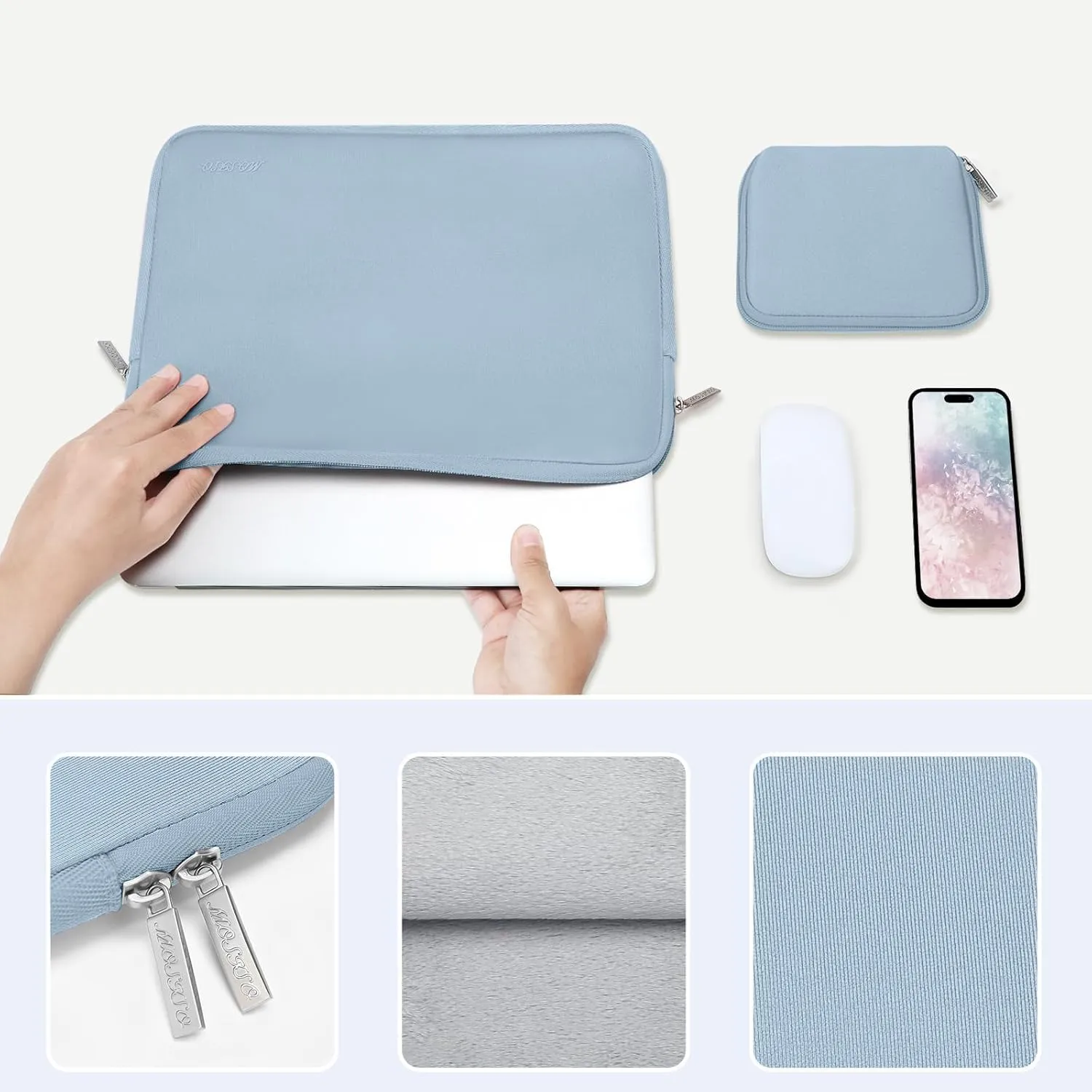 MOSISO Laptop Case 14 inch, 14 inch Laptop Sleeve Bag Compatible with HP Lenovo Dell ASUS Acer, HP Stream, Dell Latitude, Lenovo IdeaPad, Neoprene Computer Sleeve Bag with Small Case, Airy Blue