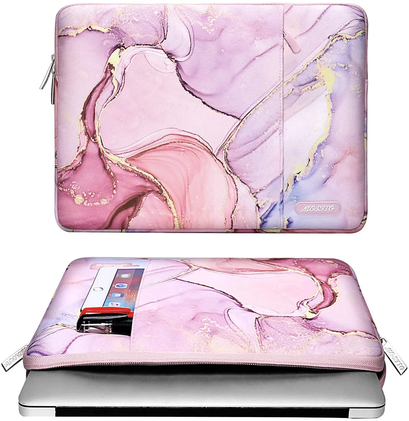 MOSISO Laptop Sleeve Compatible with MacBook Pro 14 inch 2021 M1 Pro/M1 Max A2442, Compatible with MacBook Air/Pro Retina, 13-13.3 inch Notebook, Polyester Vertical Bag with Pocket Marble MO-MBH216