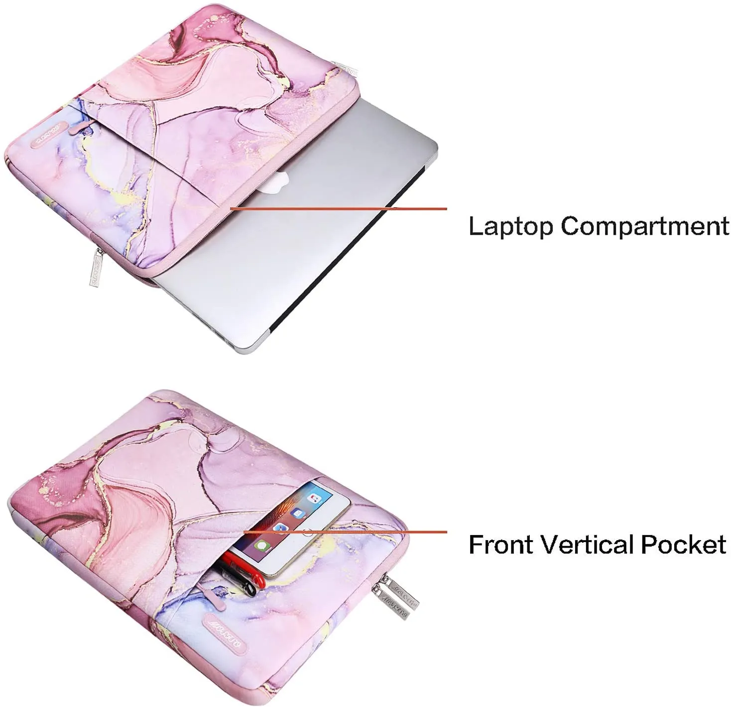 MOSISO Laptop Sleeve Compatible with MacBook Pro 14 inch 2021 M1 Pro/M1 Max A2442, Compatible with MacBook Air/Pro Retina, 13-13.3 inch Notebook, Polyester Vertical Bag with Pocket Marble MO-MBH216