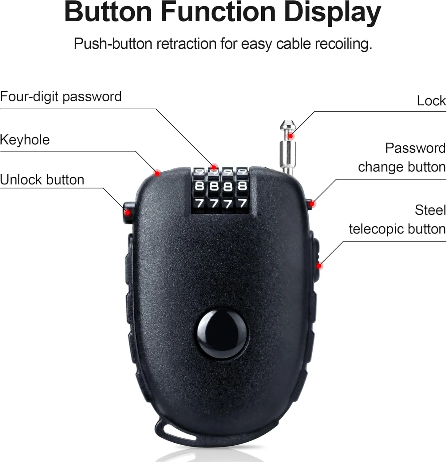 Motorcycle Helmet Lock, 4 Digit Combination 27.5 Inch Retractable Cable Lock for Snowboard, Bike Luggage Backpack Scooter Suitcase Ski, Small Multi-Function Secure Lock for Travel, Black 2 Pcs