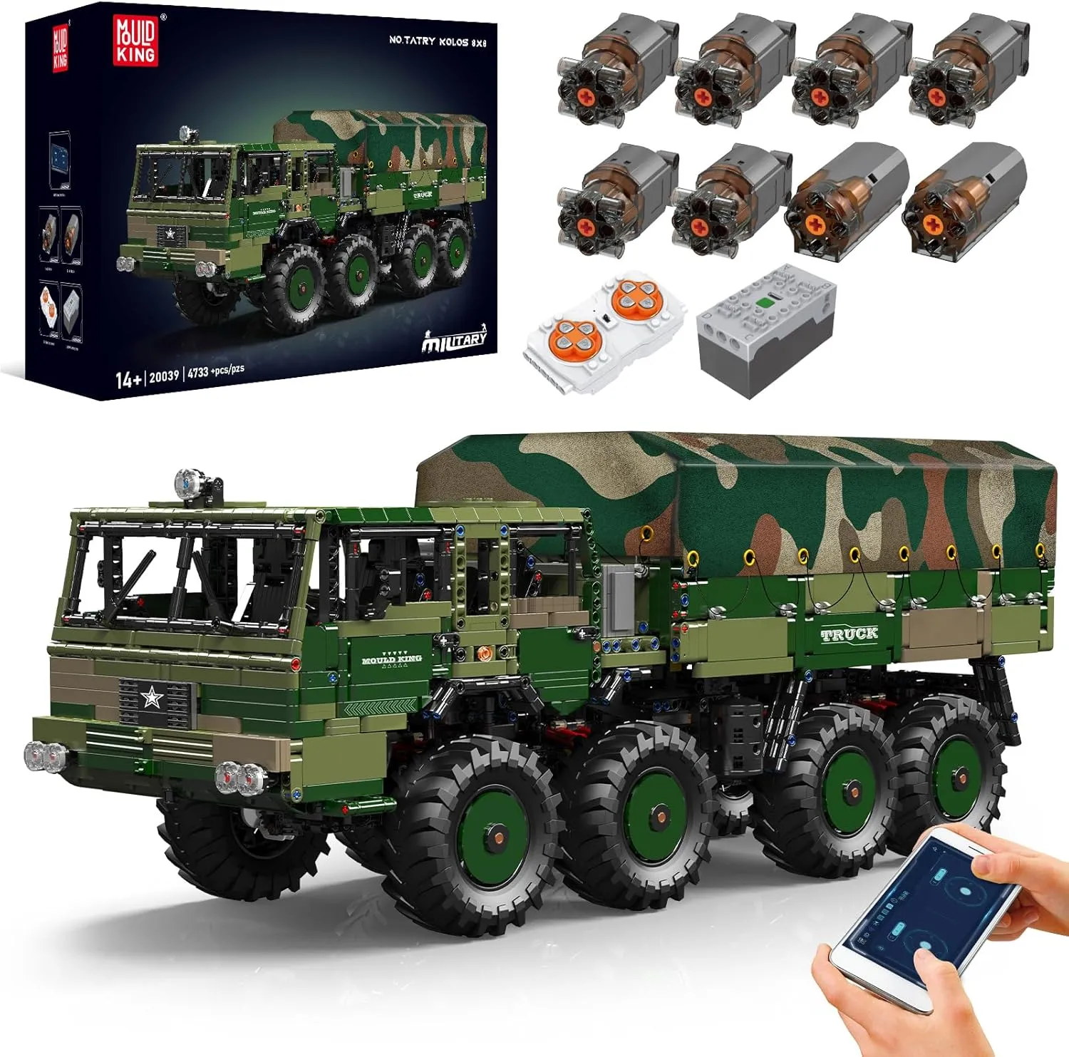 Mould King 20039 Military Vehicles Building Blocks Set, RC Control Heavy All-Terrain Vehicle Model for Adult, Army Trucks Car Collectible Model for Military Enthusiasts (4733 Pieces)