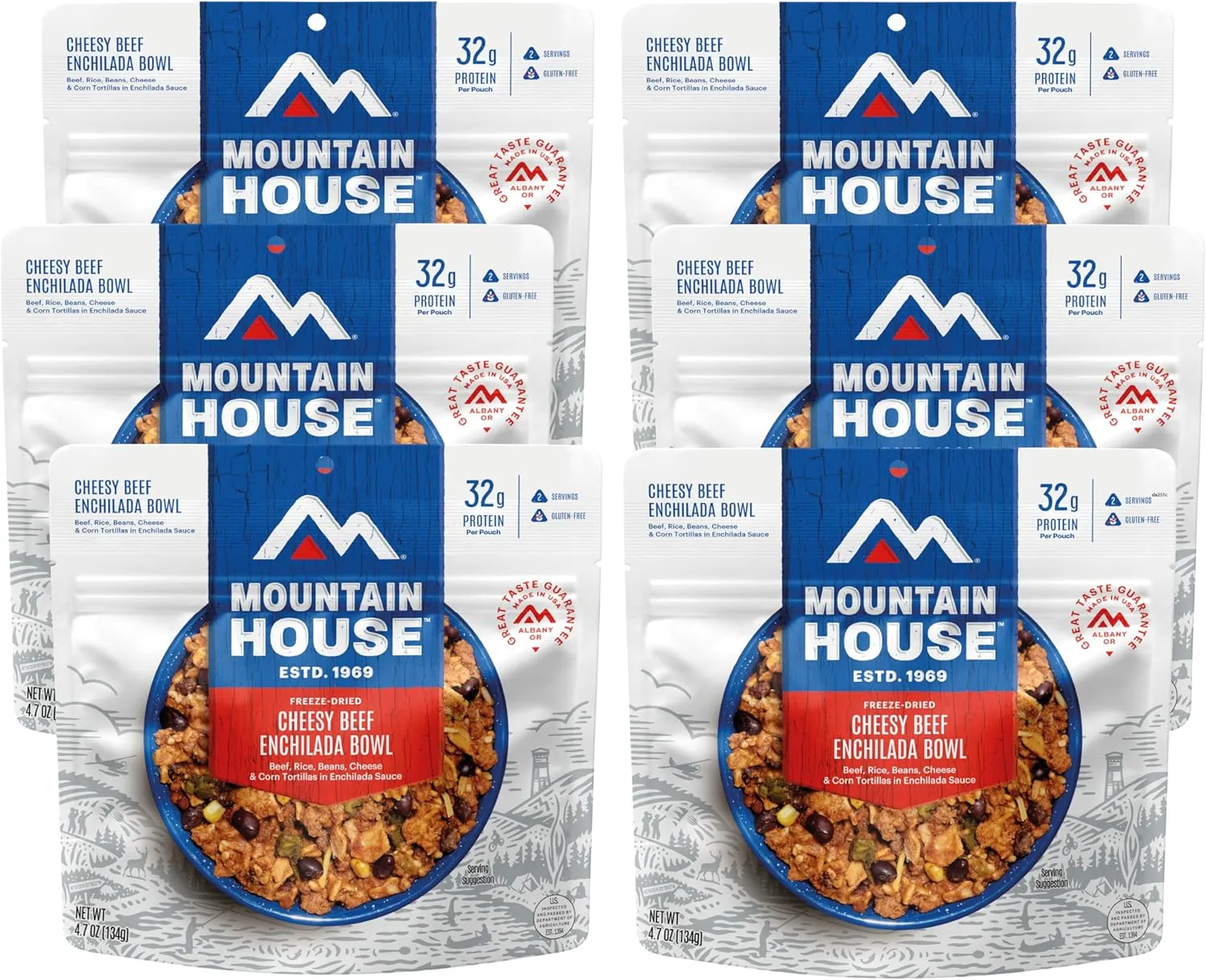 Mountain House Cheesy Beef Enchilada Bowl | Freeze Dried Backpacking & Camping Food | Gluten-Free | 6-Pack