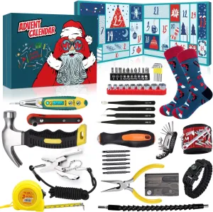 MOVINPE Hand Tool Advent Calendar for Men Teen Boy 2024 Christmas, 24 Days Household Hand Tool Kit Gifts Countdown to Christmas Gadget Tools for Son, Boyfriend, Husband, Dad