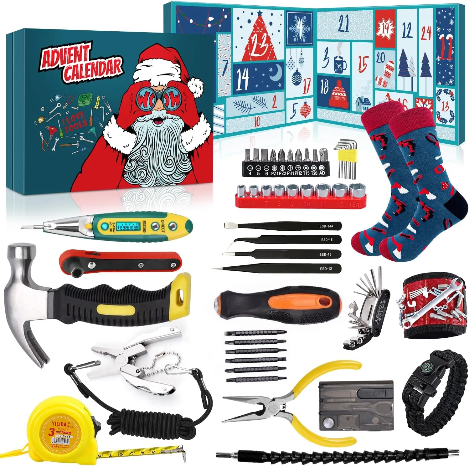 MOVINPE Hand Tool Advent Calendar for Men Teen Boy 2024 Christmas, 24 Days Household Hand Tool Kit Gifts Countdown to Christmas Gadget Tools for Son, Boyfriend, Husband, Dad