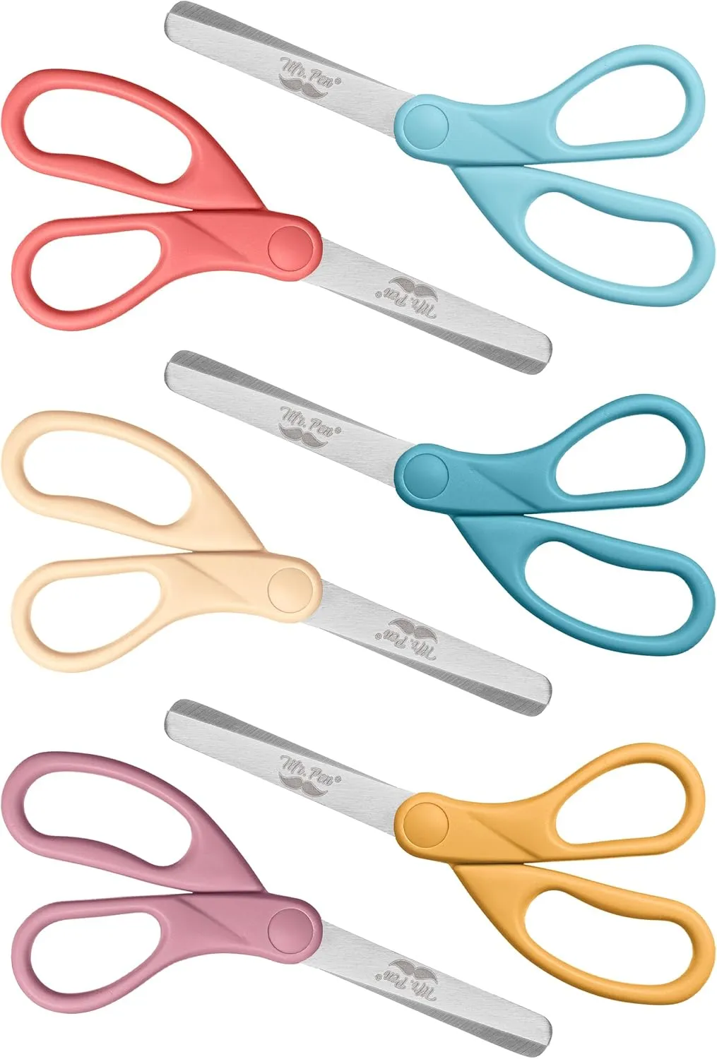 Mr. Pen- Kids Scissors, 6 Pack, 5 Inch, Colored Toddler Safety Scissors for Kids, School, seaside shades
