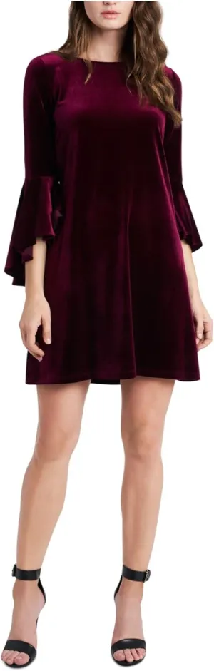 MSK Womens Velvet Solid Shift Dress Red L