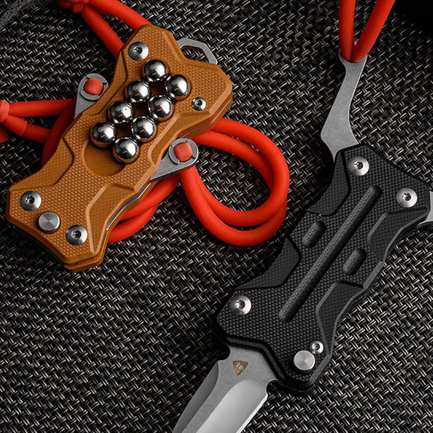 Multifunctional knife G10 Handle EDC Pocket Knife Practicality Folding Knife with Slingshot (Brown)