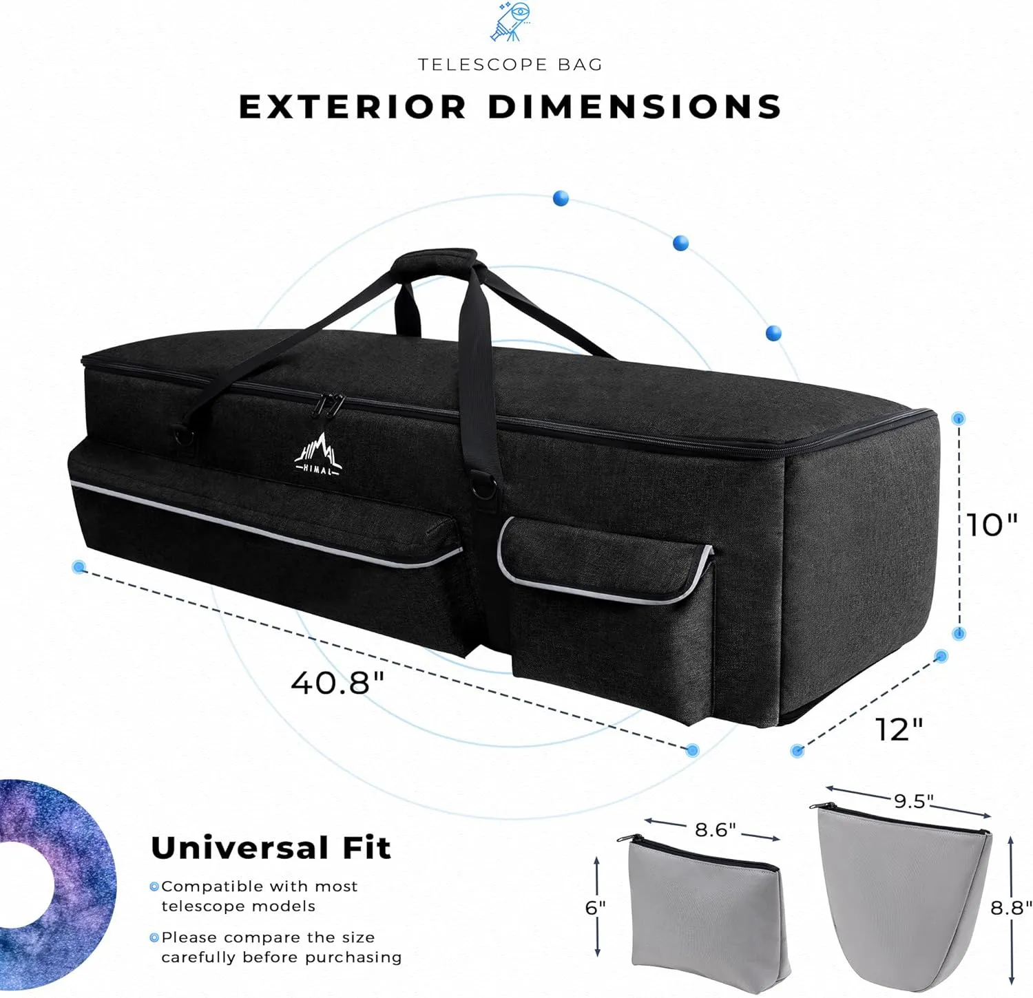 Multipurpose Telescope Bag 40 In– Padded Shock Absorbent –600D Oxford Telescope Carrying Case for Celestron with Adjustable Shoulder Strap & Pockets and Extra Storage, Black