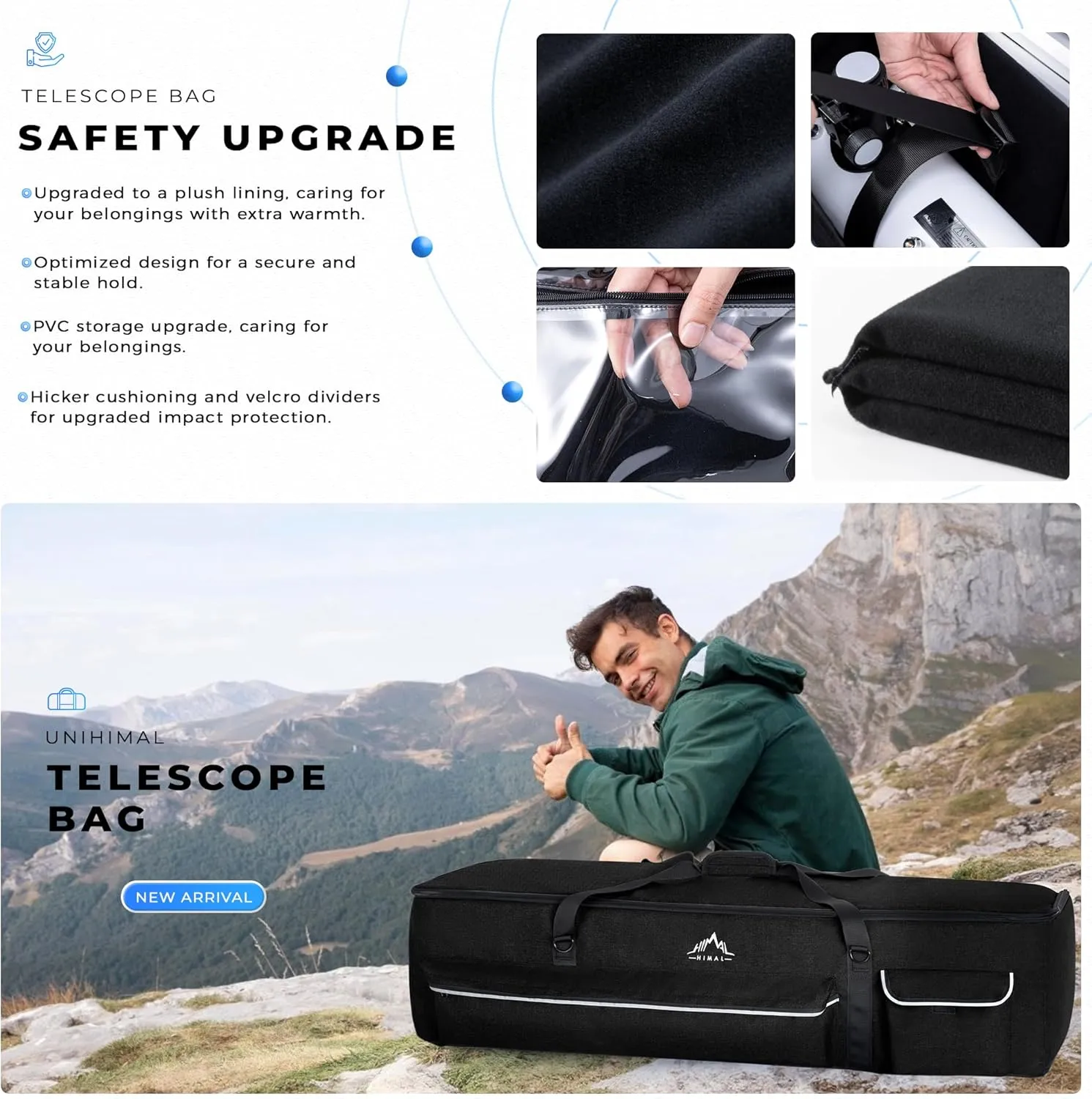 Multipurpose Telescope Bag 40 In– Padded Shock Absorbent –600D Oxford Telescope Carrying Case for Celestron with Adjustable Shoulder Strap & Pockets and Extra Storage, Black
