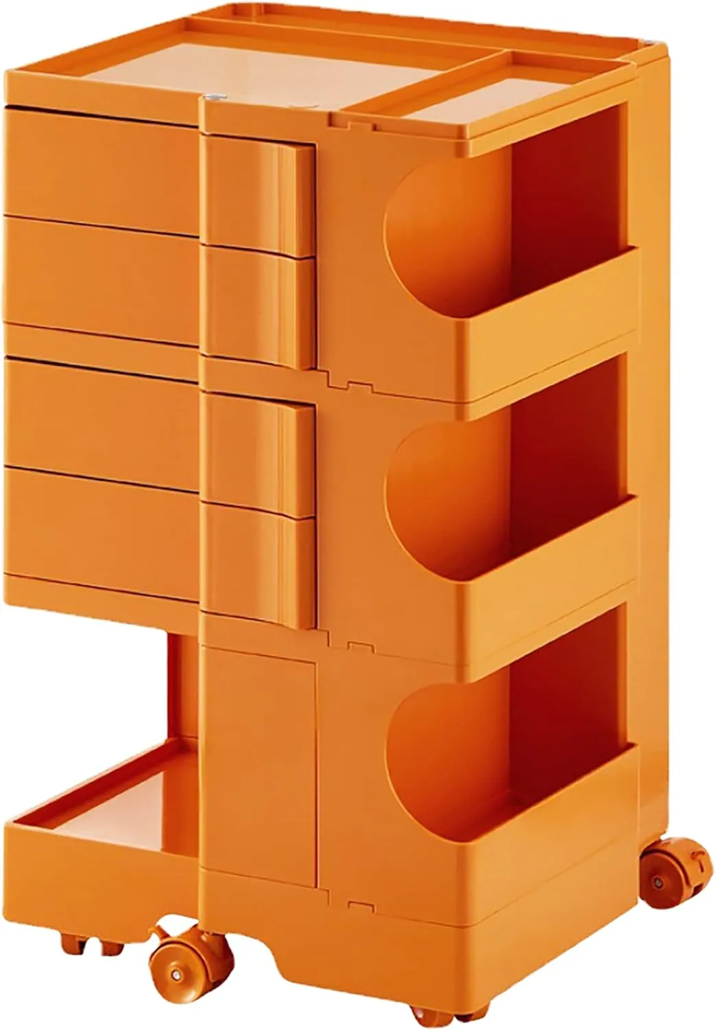 Multipurpose Utility Storage Cart - Industrial Storage with Wheels and Slide Out Drawers - Professional Trolley Cart - Portable Caddy for Salon Supplies, Kitchen Needs, Medical Tools - Tropical Orange