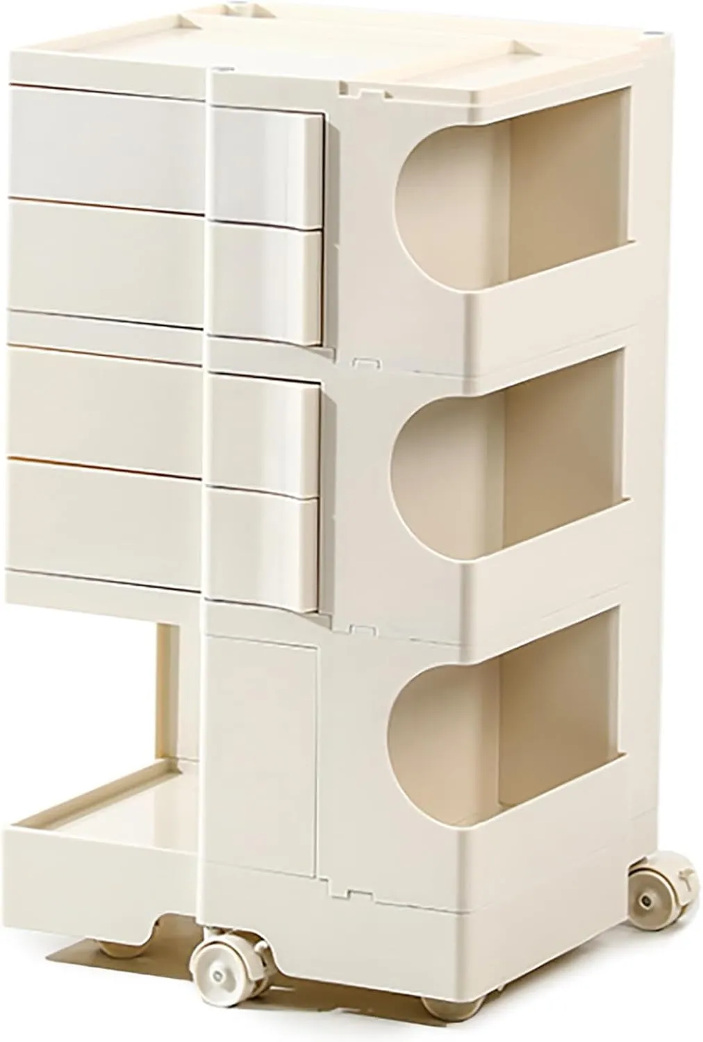 Multipurpose Utility Storage Cart - MCM Storage with Wheels and Slide Out Drawers - Professional Trolley Cart - Portable Caddy for Salon Supplies, Kitchen Bathroom Sliding Organizer - Creamy White