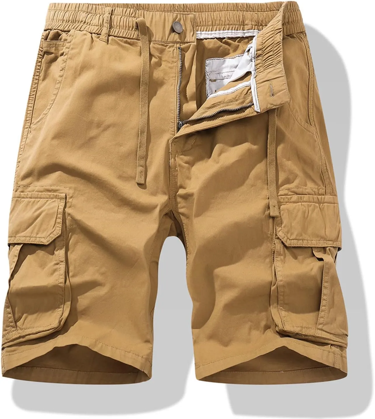 Muscularfit Men Shorts Cotton Drawstring Elastic Waist Cargo Shorts Multi Pockets Casual Work Utility Shorts Outdoor Fashion
