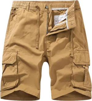 Muscularfit Men Shorts Cotton Drawstring Elastic Waist Cargo Shorts Multi Pockets Casual Work Utility Shorts Outdoor Fashion